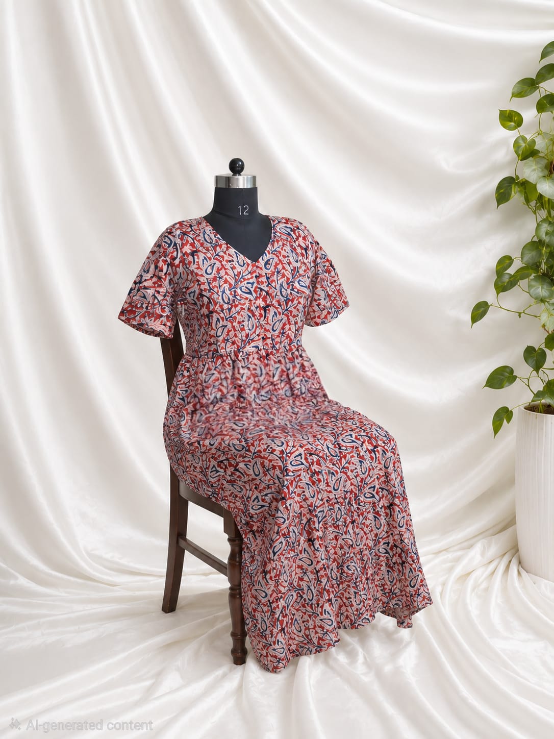 Kalamkari V-neck Dress