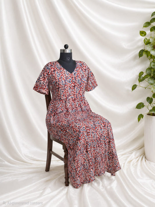 Kalamkari V-neck Dress