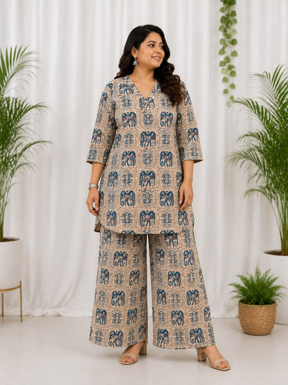 Ajrakh V-Neck Co-Ord set