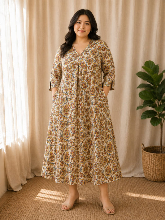 Kalamkari V-Neck Dress