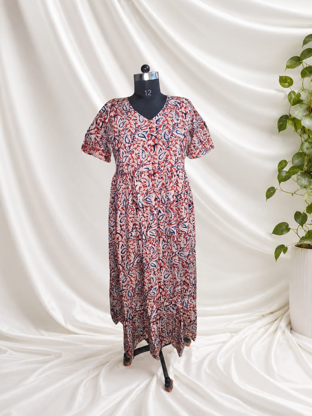 Kalamkari V-neck Dress