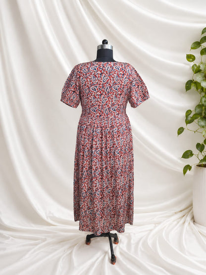 Kalamkari V-neck Dress